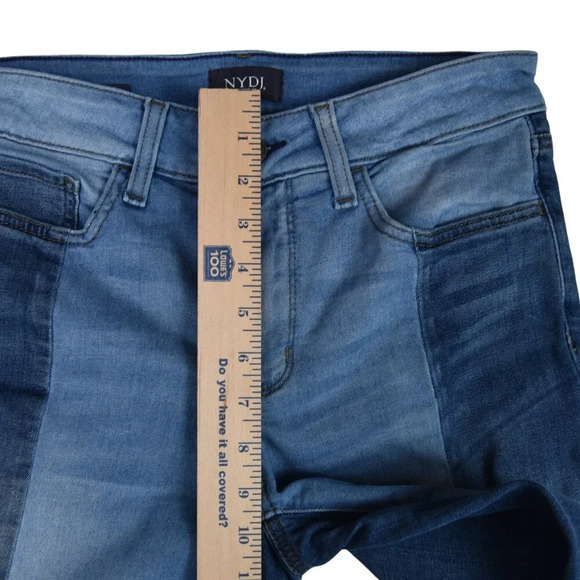 NYDJ Sheri Slim Jeans Patchwork Two Toned Mixed Textile Size 6 Coastal Preppy - Picture 4 of 10